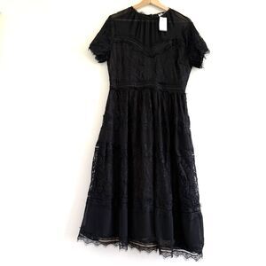 NWT Bohme Midi Dress Women's Large Black Lace Overlay Nude Cottage Core